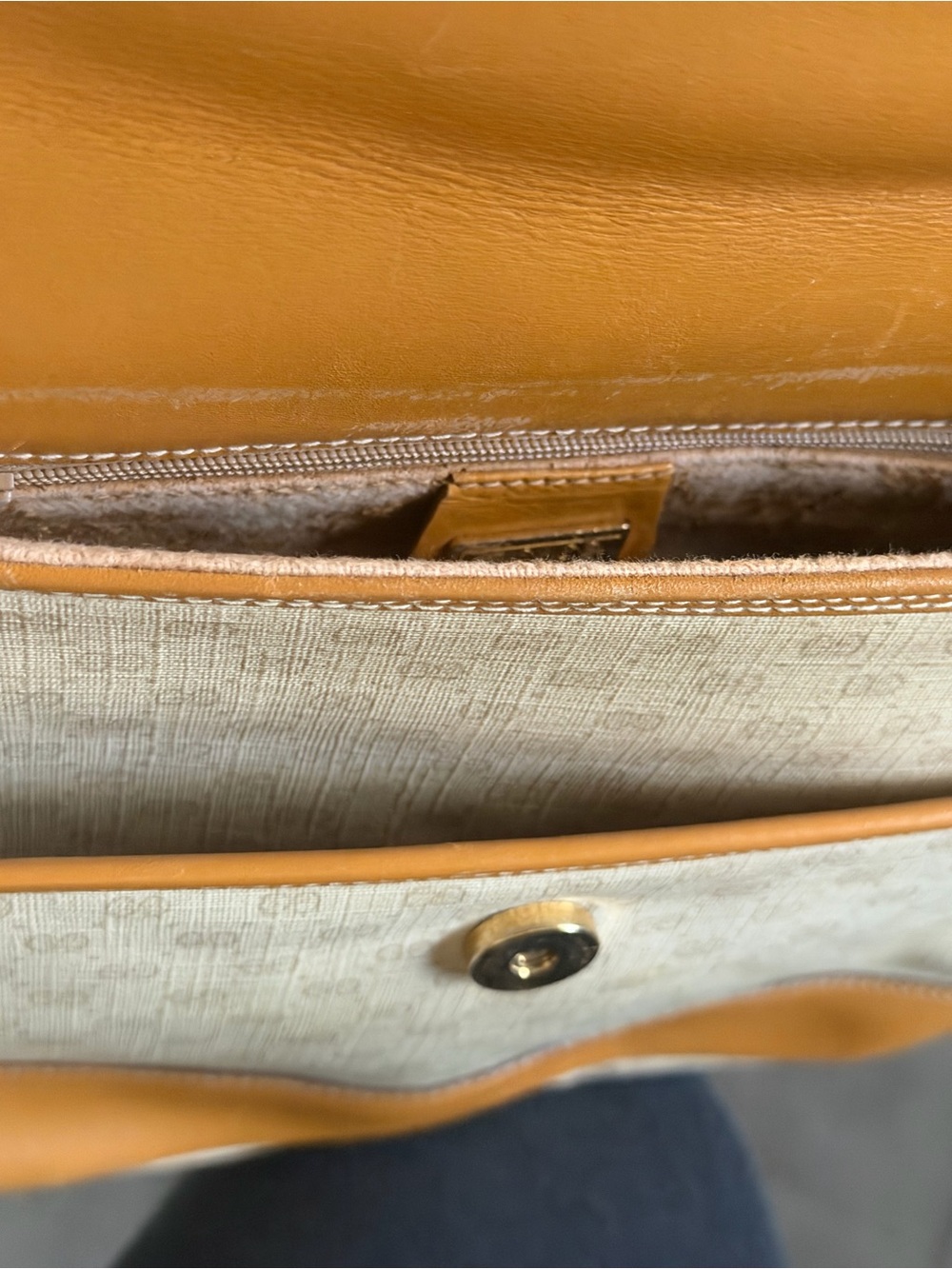 Gucci Beige Monogram Messenger Bag with Tan Leather Accents - Picture 12 of 16
